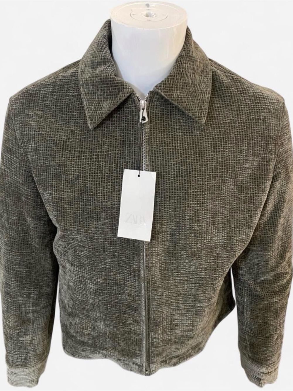 Zara Men's Olive Corduroy Zip Bomber Jacket